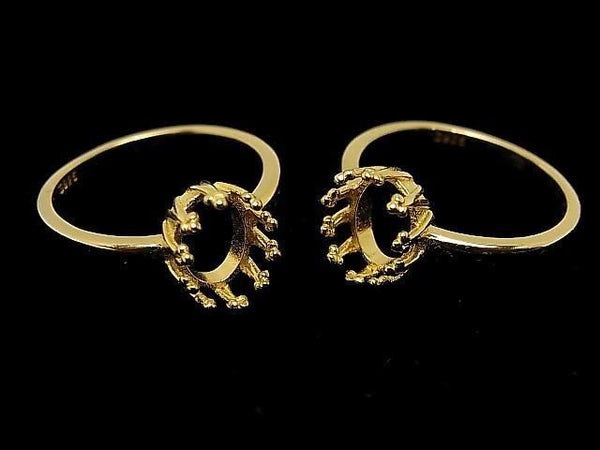 [Video] Silver 925 Crown Flat Ring Frame (Prong Setting) Oval 8x6mm 18KGP 1pc