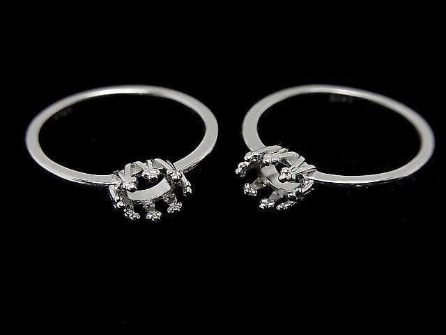 [Video] Silver925 Crown Flat Ring Frame (Prong Setting) Horizontal Oval 6x4mm Rhodium Plated 1pc
