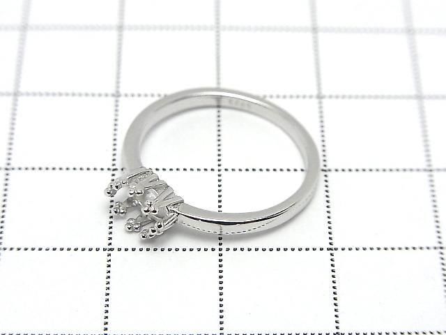 [Video] Silver 925 Crown Flat Ring Frame (Prong Setting) Horizontal Oval 6x4mm Rhodium Plated 1pc