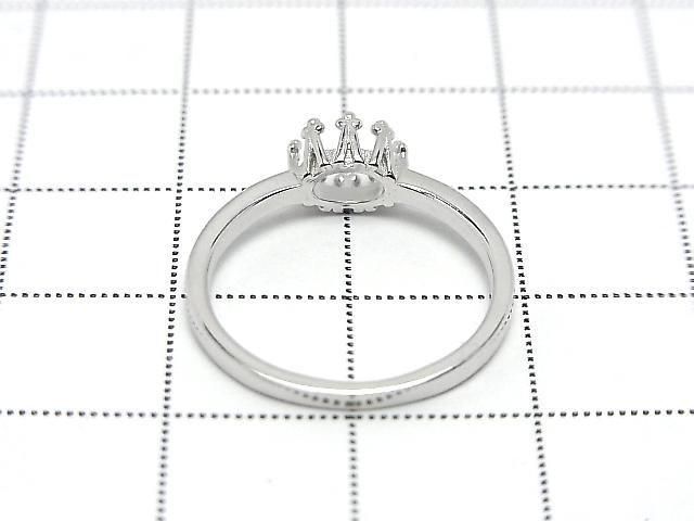 [Video] Silver925 Crown Flat Ring Frame (Prong Setting) Horizontal Oval 6x4mm Rhodium Plated 1pc