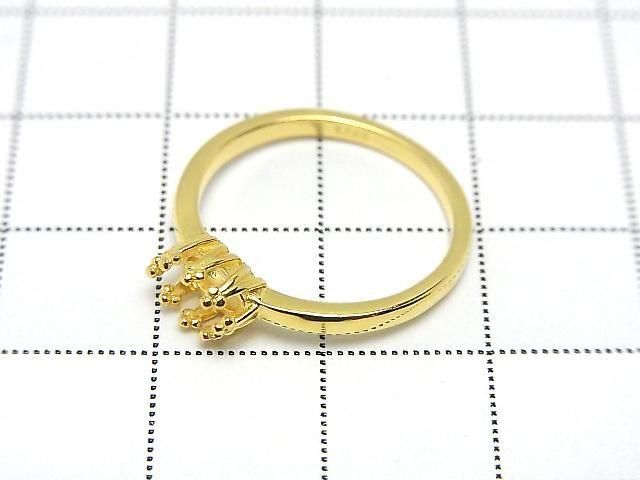 [Video] Silver 925 Crown Flat Ring Frame (Prong Setting) Horizontal Oval 6x4mm 18KGP 1pc