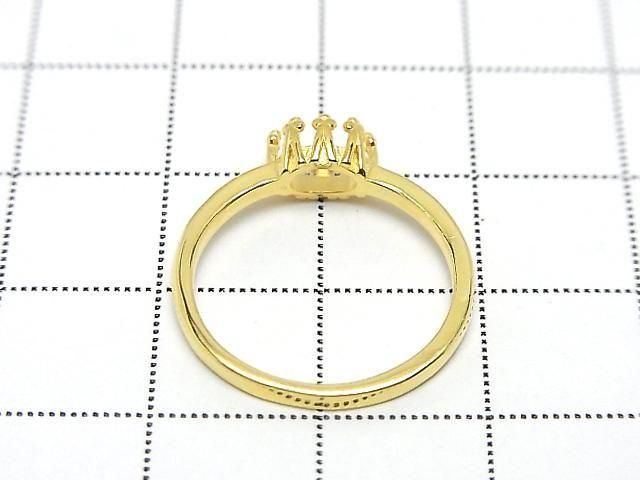 [Video] Silver 925 Crown Flat Ring Frame (Prong Setting) Horizontal Oval 6x4mm 18KGP 1pc
