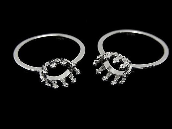 [Video] Silver 925 Crown Flat Ring Frame (Prong Setting) Horizontal Oval 8x6mm Rhodium Plated 1pc