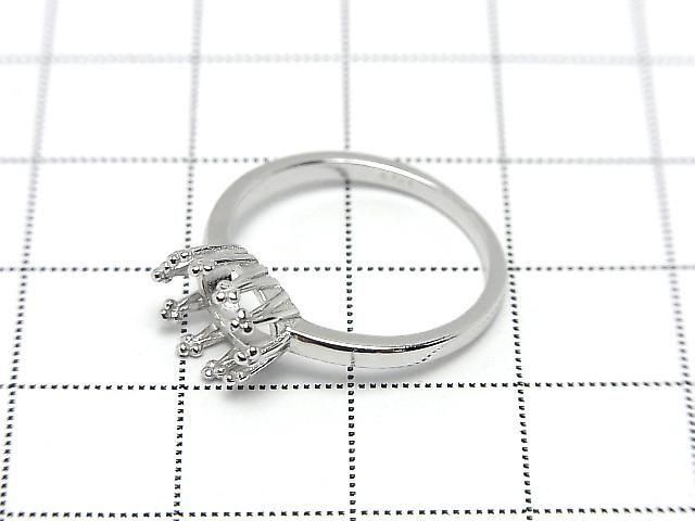 [Video] Silver925 Crown Flat Ring Frame (Prong Setting) Horizontal Oval 8x6mm Rhodium Plated 1pc
