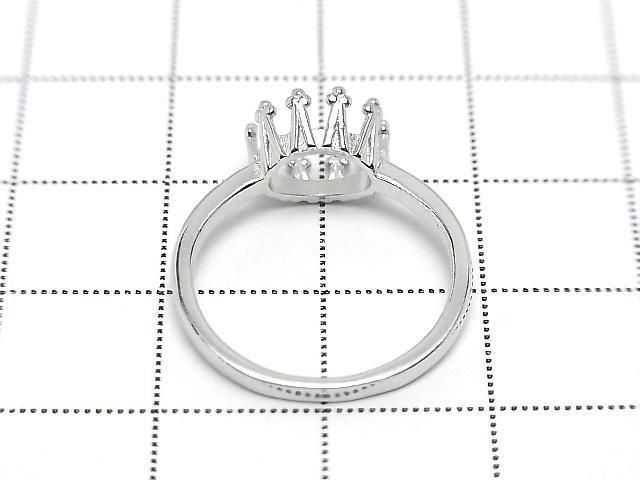 [Video] Silver925 Crown Flat Ring Frame (Prong Setting) Horizontal Oval 8x6mm Rhodium Plated 1pc