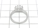 [Video] Silver 925 Crown Flat Ring Frame (Prong Setting) Horizontal Oval 8x6mm Rhodium Plated 1pc