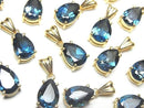 [Video] High Quality London Blue Topaz AAA Pear Shape Faceted Pendant 10x7mm 18KGP 1pc
