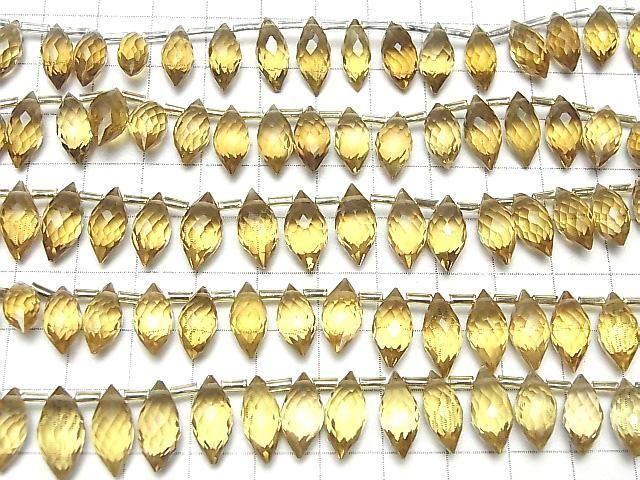 [視頻]高品質啤酒水晶石英AAA馬眼米形刻面梨形半串或1串珠子（約7英寸/18厘米）