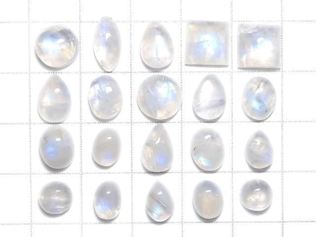 [Video][One of a Kind] High Quality Rainbow Moonstone AAA Cabochon 20pcs Set No. 14
