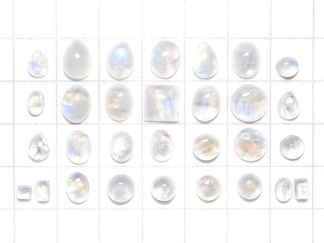 [Video][One of a Kind] High Quality Rainbow Moonstone AAA Cabochon 30pcs Set No. 15