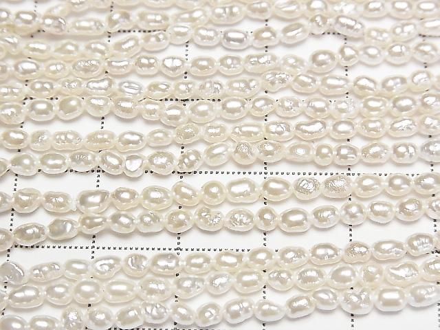 [Video] Fresh Water Pearl AA White Rice-Baroque 3.5x2.5x2.5mm Pearl Coated 1strand Beads (approx. 15 inches/38 cm)