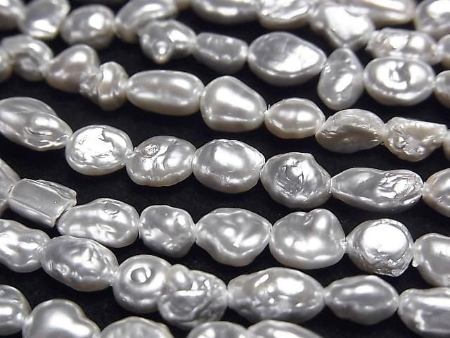 [Video] Fresh Water Pearl AA Silver Baroque 5.5-7.5mm Pearl Coating 1strand beads (aprx.15inch/38cm)