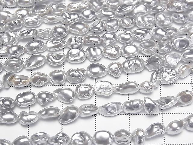 [Video] Fresh Water Pearl AA Silver Baroque 5.5-7.5mm Pearl Coating 1strand beads (aprx.15inch/38cm)