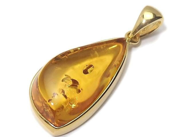 [Video][One of a kind] Baltic Amber Pendant 18KGP NO.121