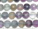 [Video] High Quality! Multicolor Fluorite AA++ Faceted Coin 8x8x6mm 1strand beads (approx. 15 inches/36 cm)