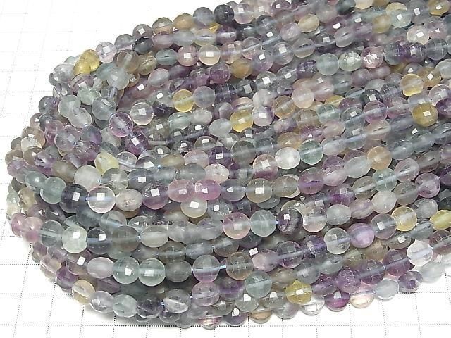 [Video] High Quality! Multicolor Fluorite AA++ Faceted Coin 8x8x6mm 1strand beads (approx. 15 inches/36 cm)