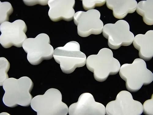 Mother of Pearl MOP White Flower Motif 10x10x2.5mm 1strand beads (approx. 15 inches/37 cm)