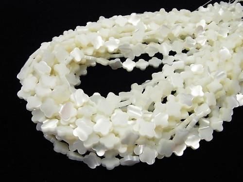Mother of Pearl MOP White Flower Motif 10x10x2.5mm 1strand beads (approx. 15 inches/37 cm)