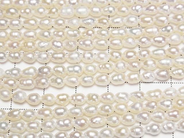 [Video] Fresh Water Pearl AA Rice-Drop 5x4x4mm White 1strand beads (approx. 15 inches/37 cm)