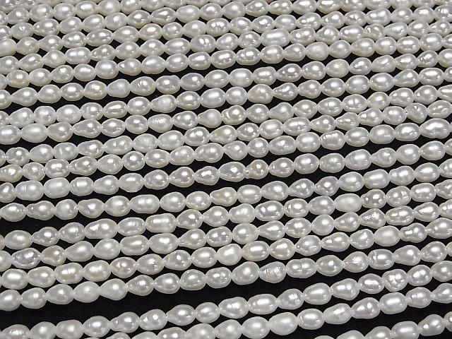 [Video] Fresh Water Pearl AA Rice-Drop 5x4x4mm White 1strand beads (approx. 15 inches/37 cm)