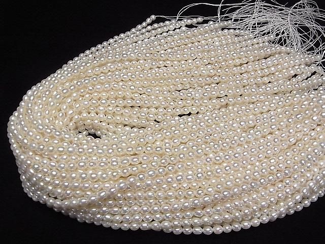 [Video] Fresh Water Pearl AA++ Rice 5x4x4mm White 1strand beads (approx. 15 inches/36 cm)