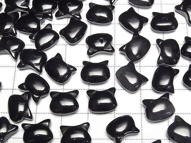 [Video] Onyx Cat Motif 10x12mm [Half Drilled Hole (Back)] 2pcs