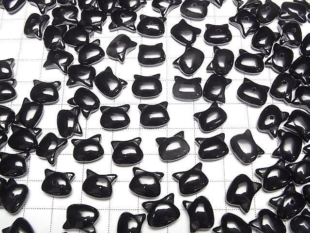[Video] Onyx Cat Motif 10x12mm [Half Drilled Hole (Back)] 2pcs