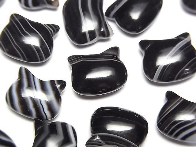 [Video] Striped Onyx Cat Motif 10x12mm [Half Drilled Hole (Back)] 2pcs