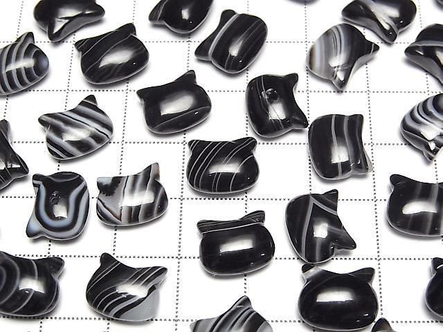 [Video] Striped Onyx Cat Motif 10x12mm [Half Drilled Hole (Back)] 2pcs