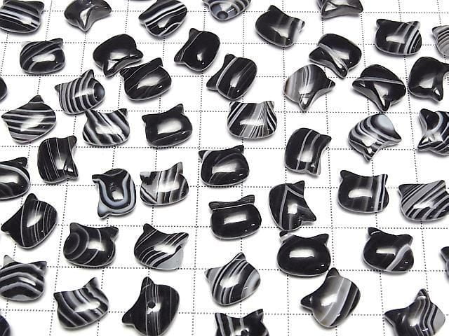 [Video] Striped Onyx Cat Motif 10x12mm [Half Drilled Hole (Back)] 2pcs
