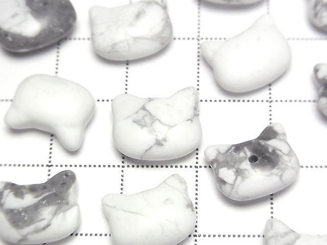 [Video] Howlite Magnesite Cat Motif 10x12mm [Half Drilled Hole (Back)] 3pcs