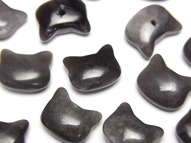 [Video] Silver Obsidian Cat Motif 10x12mm [Half Drilled Hole (Back)] 2pcs