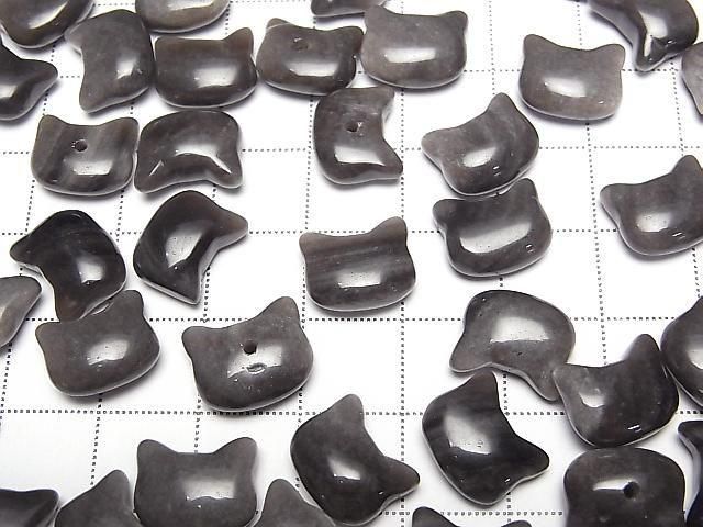 [Video] Silver Obsidian Cat Motif 10x12mm [Half Drilled Hole (Back)] 2pcs