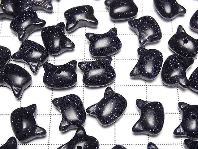 [Video] Blue Golden Sand Stone Cat Motif 10x12mm [Half Drilled Hole (Back)] 2pcs