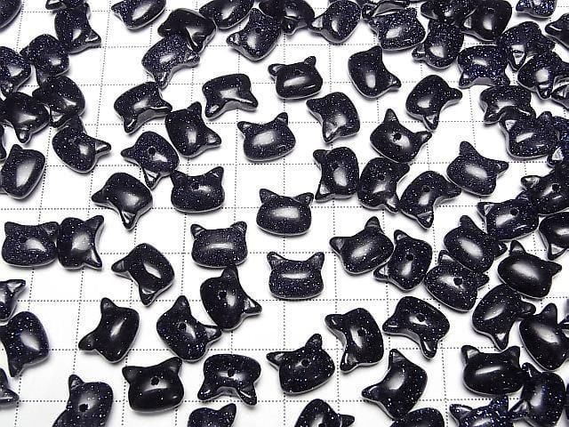 [Video] Blue Golden Sand Stone Cat Motif 10x12mm [Half Drilled Hole (Back)] 2pcs