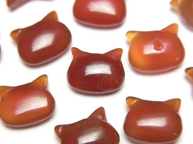 [Video] Red Agate Cat Motif 10x12mm [Half Drilled Hole (Back)] 2pcs