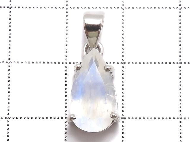 [Video][One of a kind] High Quality Rainbow Moonstone AAA Faceted Pendant Silver925 NO.63