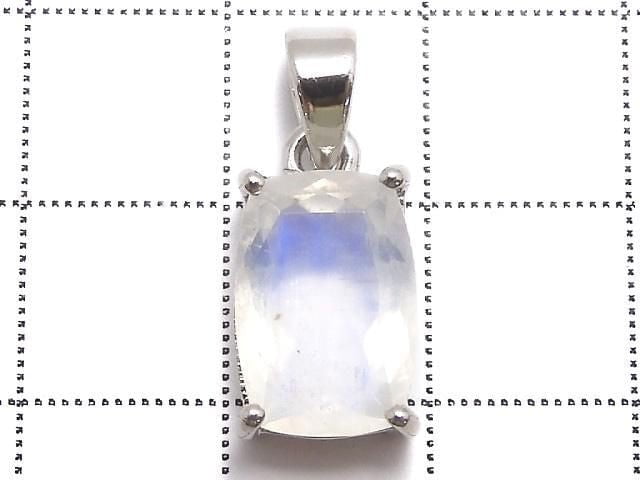 [Video][One of a kind] High Quality Rainbow Moonstone AAA Faceted Pendant Silver925 NO.65
