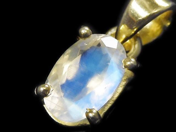 [Video][One of a kind] High Quality Rainbow Moonstone AAA Faceted Pendant 18KGP NO.66
