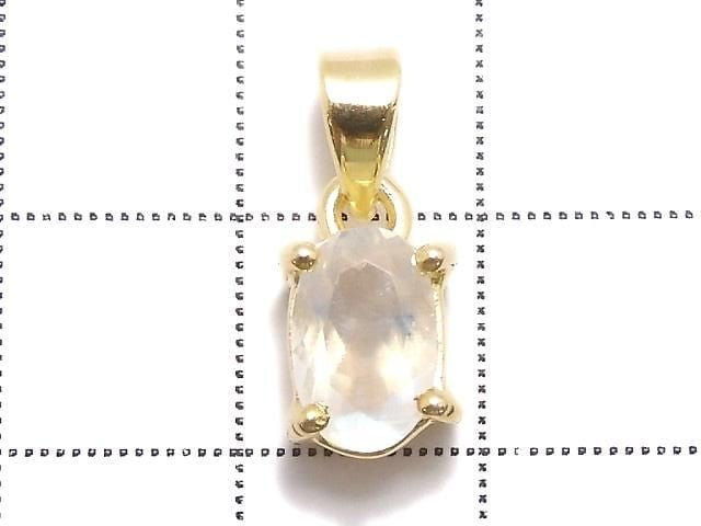 [Video][One of a kind] High Quality Rainbow Moonstone AAA Faceted Pendant 18KGP NO.66