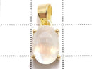 [Video][One of a kind] High Quality Rainbow Moonstone AAA Faceted Pendant 18KGP NO.69