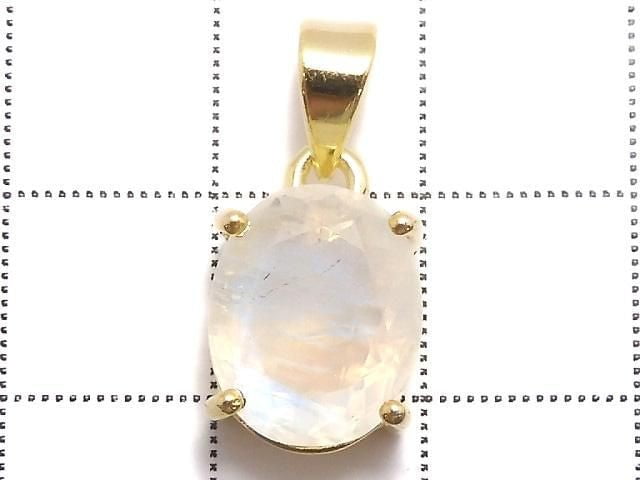 [Video][One of a kind] High Quality Rainbow Moonstone AAA Faceted Pendant 18KGP NO.70