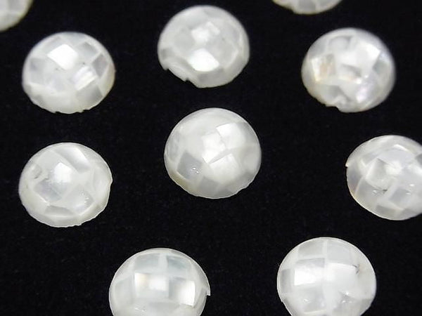 [Video] Mosaic Shell Round Cabochon 10x10mm [White] 3pcs