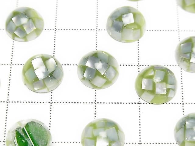 [Video] Mosaic Shell Round Cabochon 10x10mm [Green] 3pcs