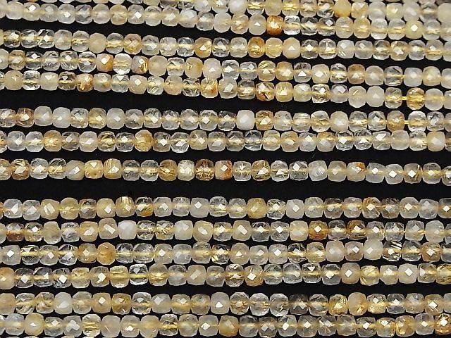 [Video]High Quality! Rutilated Quartz AA+ Cube Shape 4x4x4mm 1strand beads (aprx.15inch/37cm)