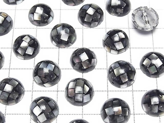 [Video] Mosaic Shell Round Cabochon 12x12mm [Black] 3pcs