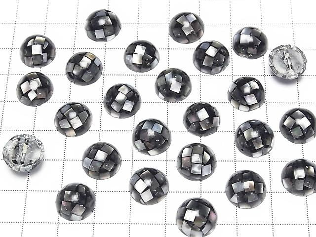 [Video] Mosaic Shell Round Cabochon 12x12mm [Black] 3pcs