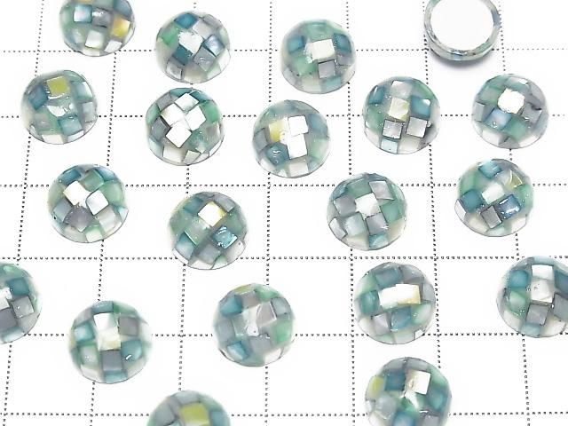 [Video] Mosaic Shell Round Cabochon 10x10mm [Green x Yellow] 3pcs