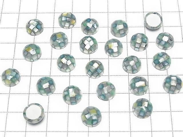 [Video] Mosaic Shell Round Cabochon 10x10mm [Green x Yellow] 3pcs
