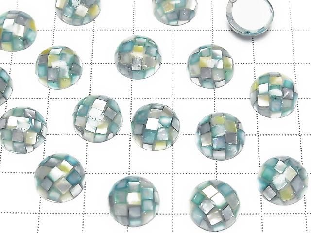 [Video] Mosaic Shell Round Cabochon 12x12mm [Green x Yellow] 3pcs